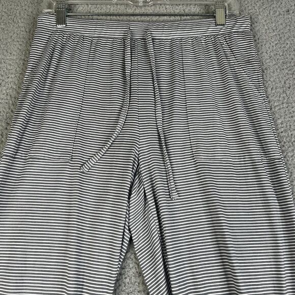 Tahari Sleepwear Pajama Pants Womens Medium Gray White Stripe Drawstring - Picture 2 of 12
